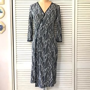 🆕 Diana Collection Womens Dress Small Black White Faux Wrap V-neck Knee Length